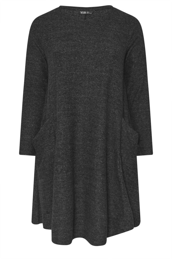 Büyük Beden Uzun Kol Bisiklet Yaka Eteği Bollaşan Cepli Elbise 270083 Vervegrand