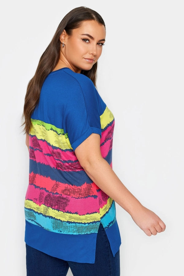 Büyük Beden V Yaka Kısa Kollu Çizgili T-shirt 302951 Vervegrand