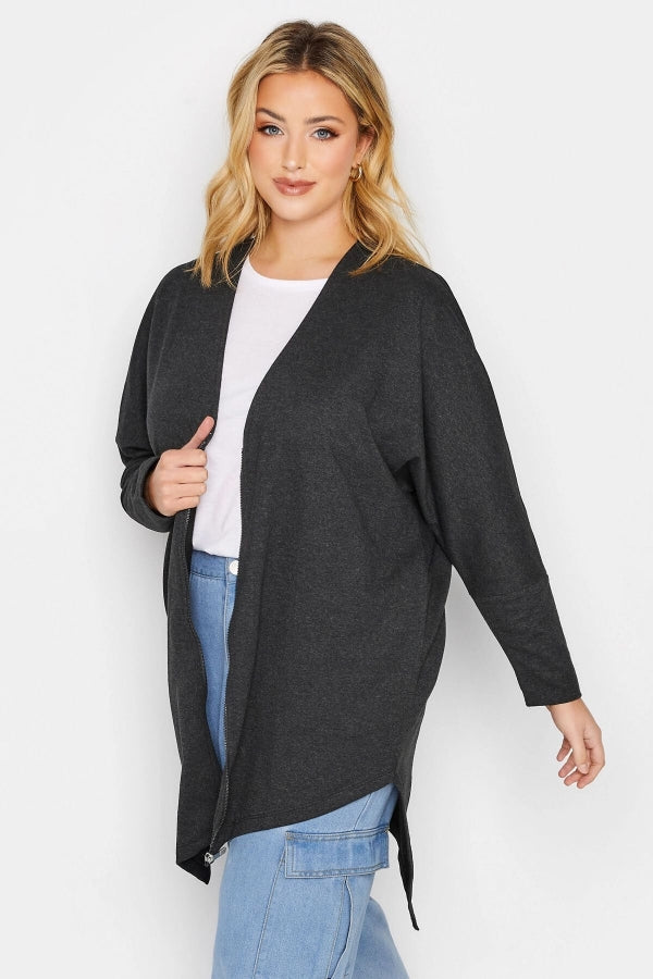 Büyük Beden Asimetrik Kesim Fermuarlı Uzun Kollu İnce Hırka 301222 Vervegrand