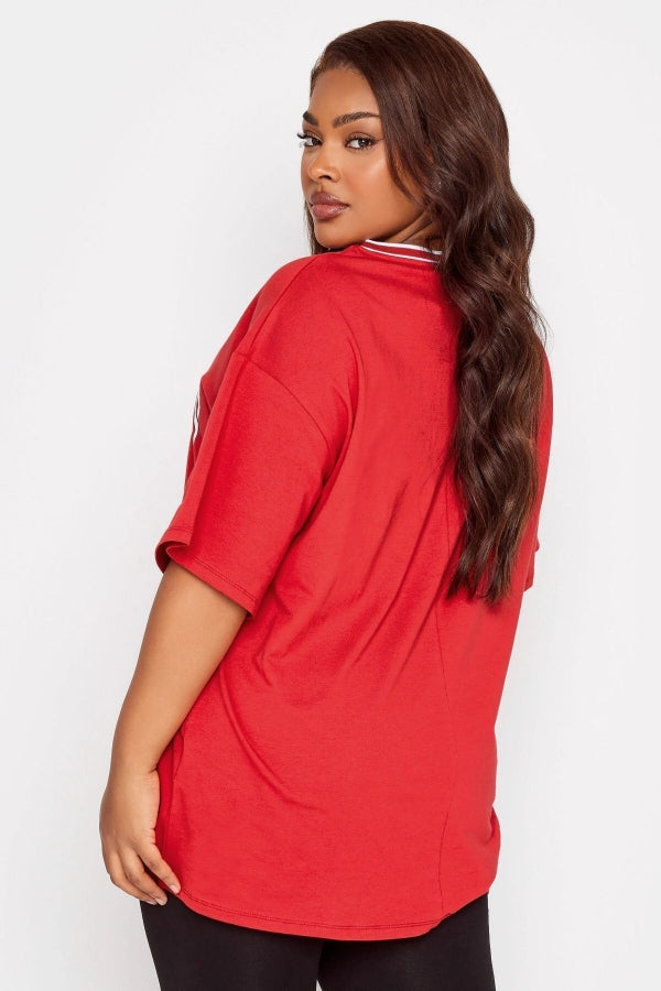 Büyük Beden Önü Baskılı V Yaka Yarım Kollu Uzun Kesim T-Shirt 302505 Vervegrand