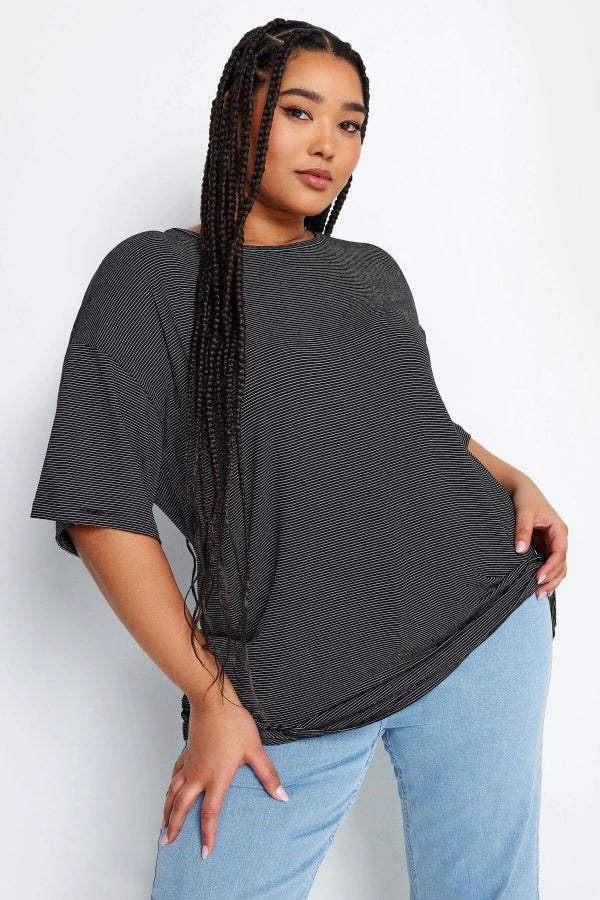 Büyük Beden Bisiklet Yaka Yarım Kollu Uzun Kesim T-shirt 302545 Vervegrand