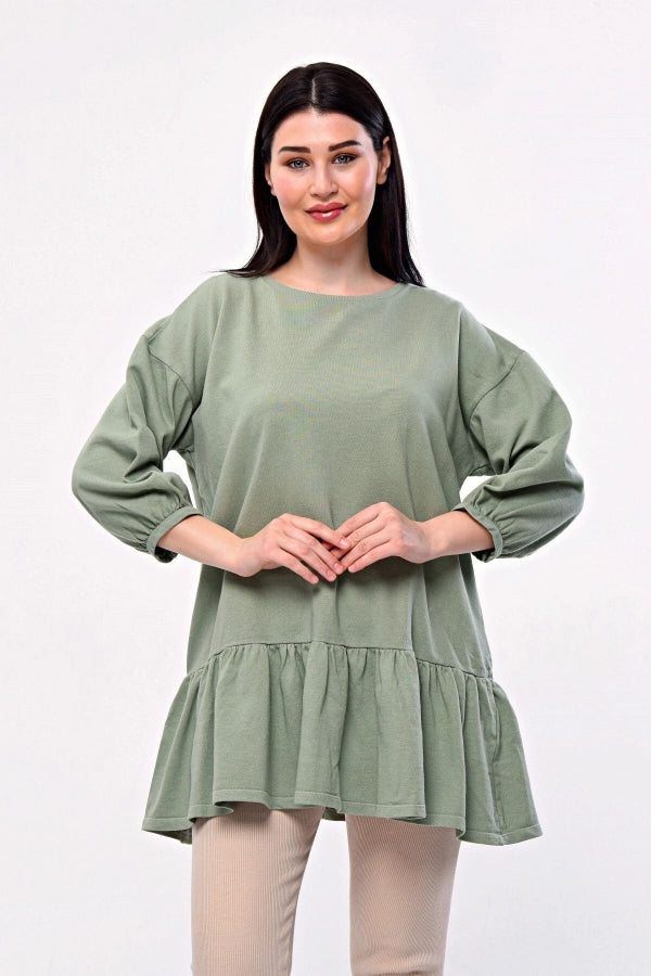 Büyük Beden Eteği Fırfır Detaylı Yarım Balon Kol Bluz 171915 Vervegrand
