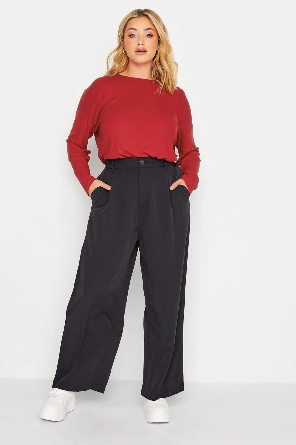 Büyük Beden Yırtmaç Detaylı Uzun Kesim Bisiklet Yaka Triko Bluz 301700 Vervegrand