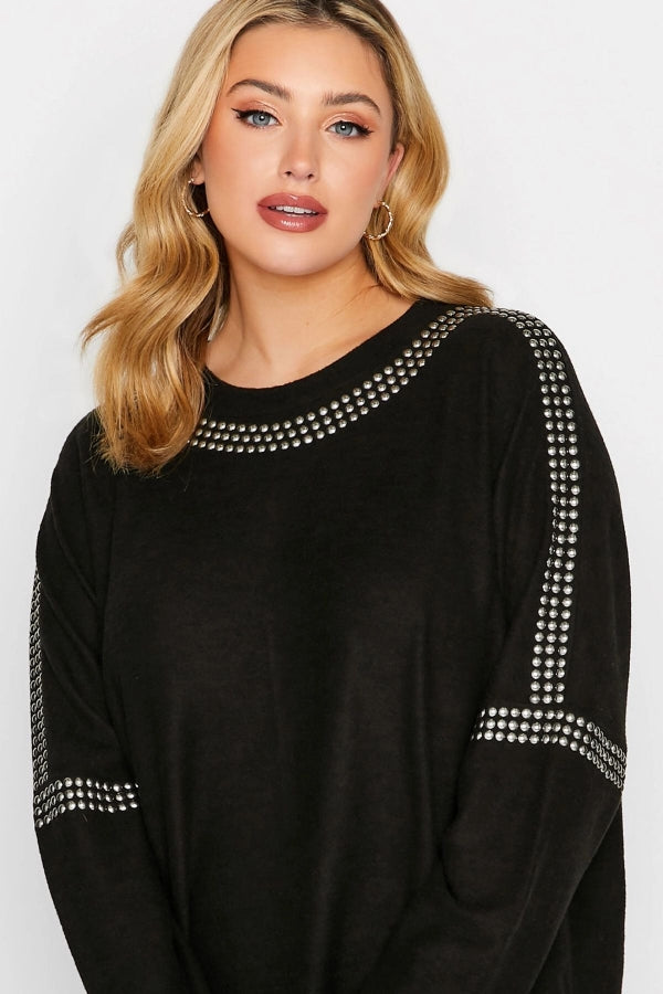 Büyük Beden Bisiklet Yaka Uzun Kollu Zımba Detaylı Bluz 301371 Vervegrand