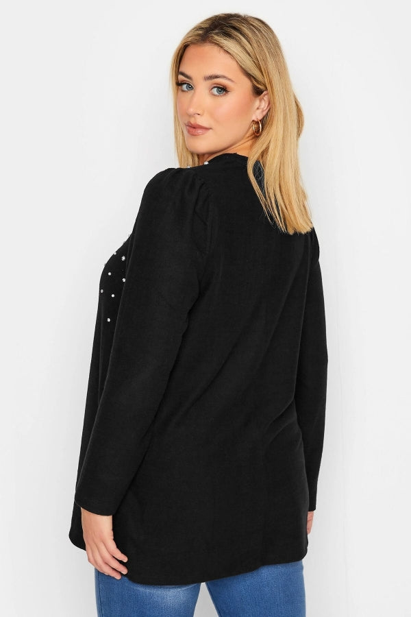 Büyük Beden Bisiklet Yaka Yumuşak Dokulu İnci İşlemeli Bluz 301421 Vervegrand