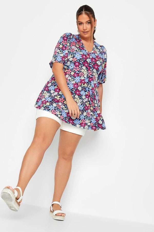 Büyük Beden V Yaka Desenli Asimetrik Kesim Likralı Bluz 302388 Vervegrand