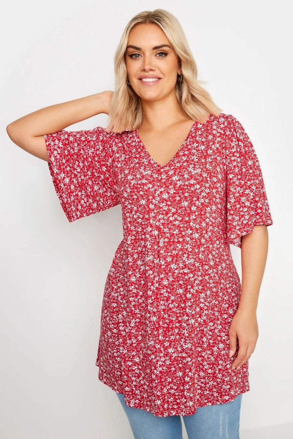 Büyük Beden V Yaka Desenli Asimetrik Kesim Likralı Bluz 321766 Vervegrand