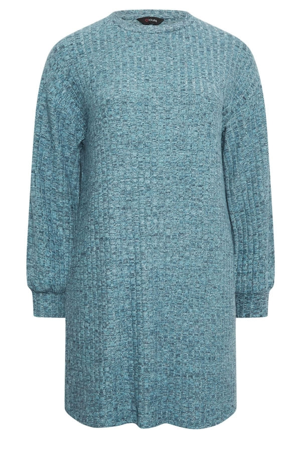 Büyük Beden Bisiklet Yaka Uzun Kollu Örme Kısa Elbise 302611 Vervegrand