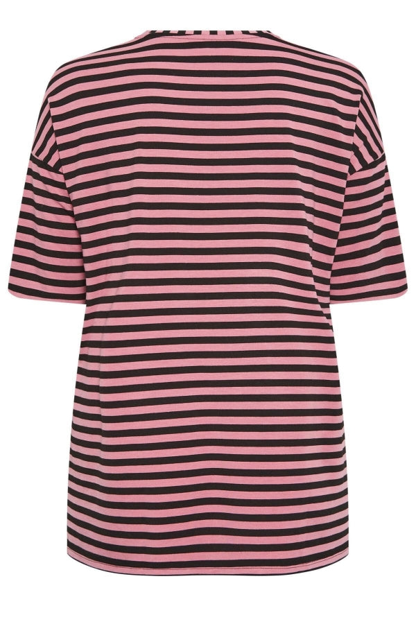 Büyük Beden Yırtmaç Detaylı Çizgili Yarım Kol Bisiklet Yaka Bluz 321120 Vervegrand