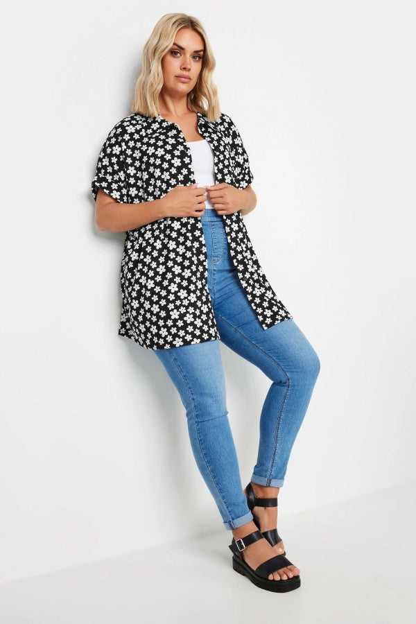 Büyük Beden Kısa Kollu Desenli Düğmeli Gömlek 303358 Vervegrand