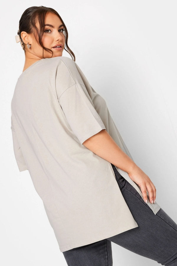 Büyük Beden Yırtmaç Detaylı Kalp Desenli Bisiklet Yaka Yarım Kol Bluz 321122 Vervegrand