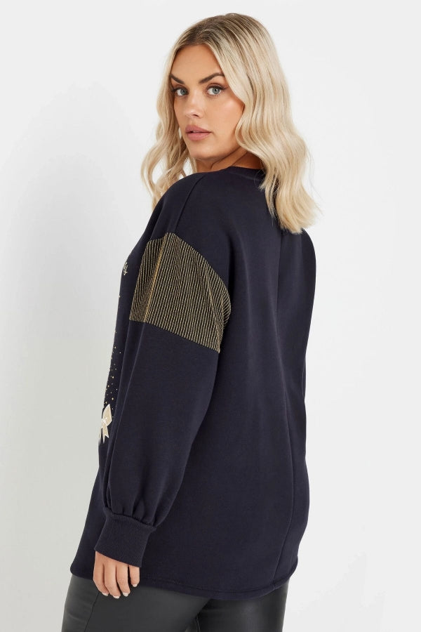 Büyük Beden Yılbaşı Temalı Bisiklet Yaka Uzun Balon Kollu Sweatshirt 303750 Vervegrand