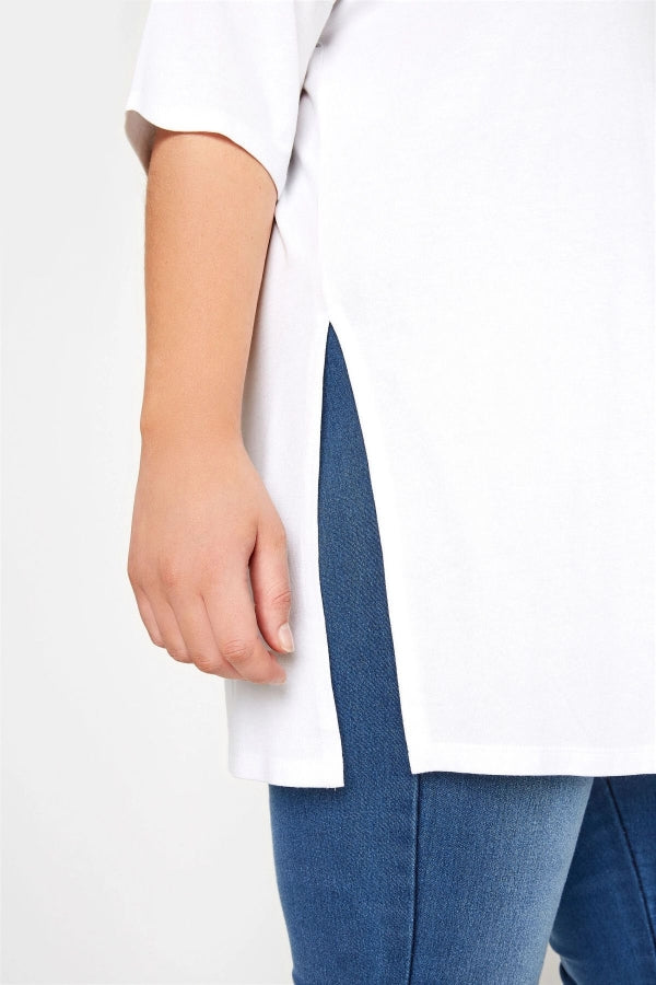 Büyük Beden Bisiklet Yaka Yarım Kollu Yırtmaç Detaylı Uzun Kesim T-shirt 191929 Vervegrand