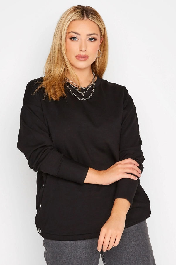 Vervegrand büyük beden siyah bisiklet yaka sweatshirt yan detay