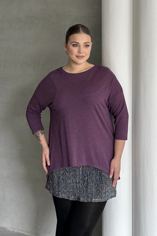 Büyük Beden Eteği Tül Detaylı Uzun Kollu İnce Bluz 84-106 Vervegrand