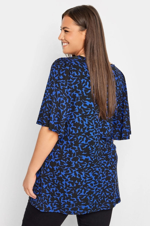 Büyük Beden V Yaka Desenli Asimetrik Kesim Likralı Bluz 321128 Vervegrand
