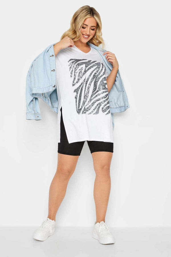 Vervegrand yan yırtmaçlı payet işlemeli büyük beden t-shirt