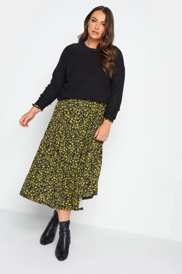 Büyük Beden Bisiklet Yaka Çiçek Desenli Katlı Midi Boy Elbise 137624 Vervegrand