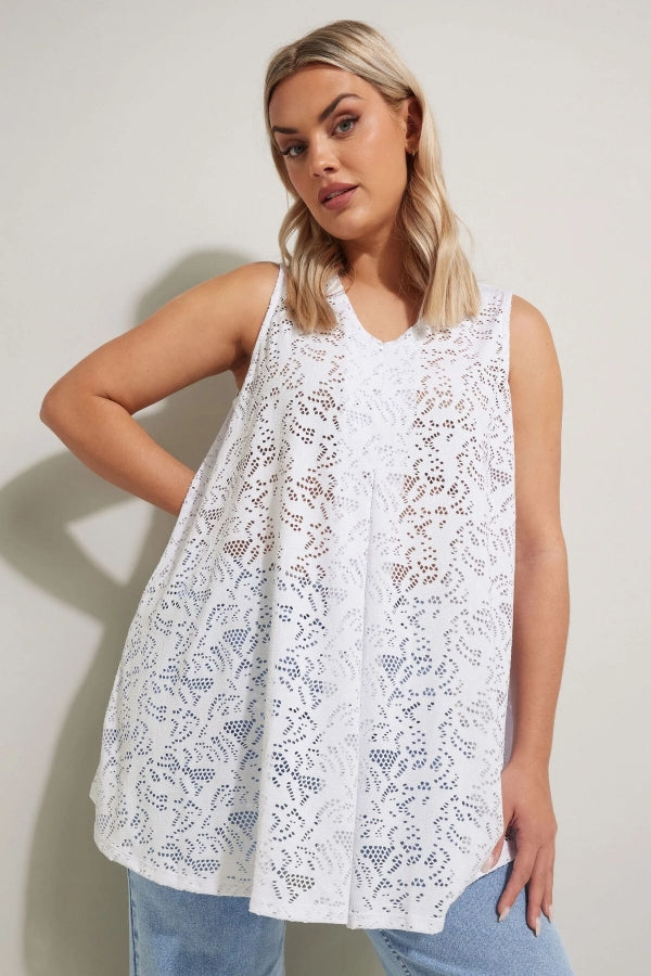 Büyük Beden V Yaka Sıfır Kol Astarsız Dantel Bluz 304098 Vervegrand