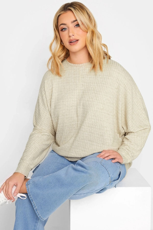 Büyük Beden Bisiklet Yaka Uzun Yarasa Kol İnce Bluz 301723 Vervegrand