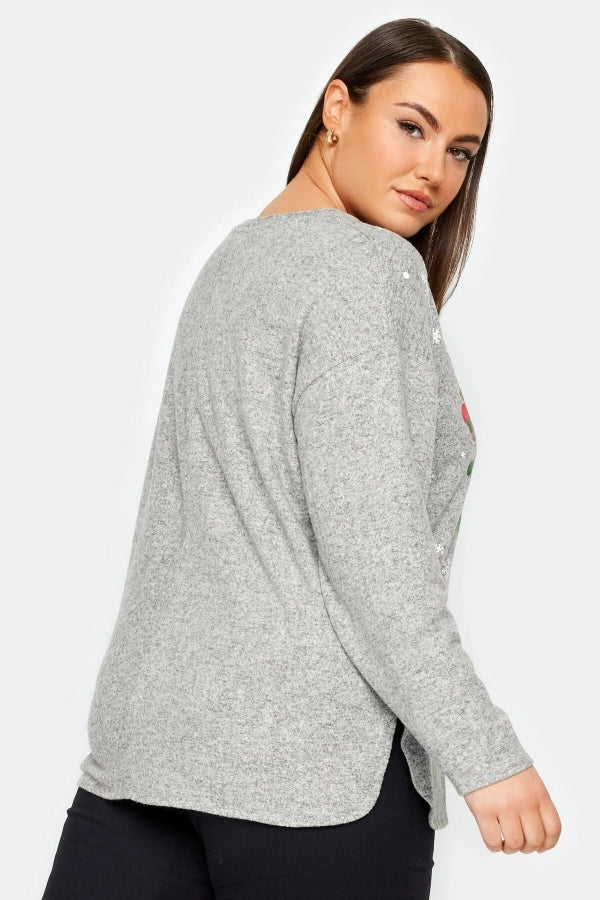 Büyük Beden Bisiklet Yaka Uzun Kollu Yılbaşı Temalı Sweatshirt 280143 Vervegrand