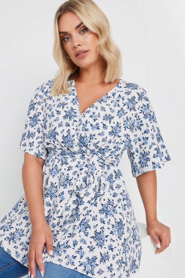 Büyük Beden V Yaka Bağlama Detaylı Desenli Kruvaze Bluz 321934 Vervegrand