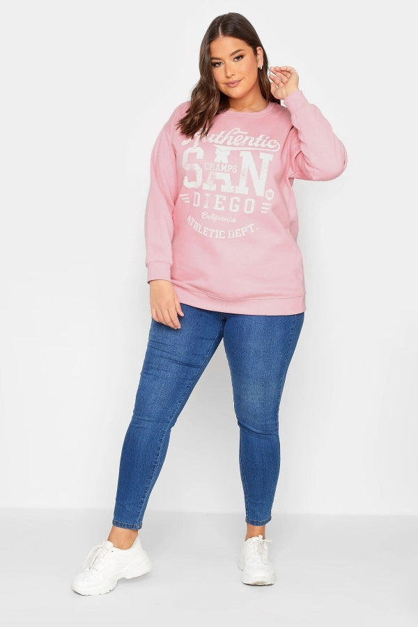 Vervegrand pembe baskılı büyük beden sweatshirt önden görünüm