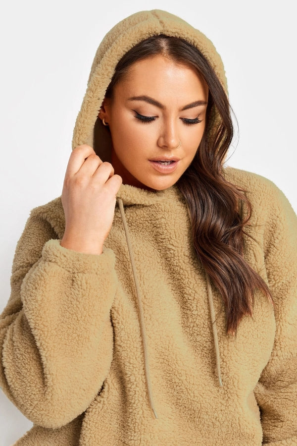 Büyük Beden Uzun Kollu Kapüşonlu Cepli Peluş Sweatshirt 302840 Vervegrand