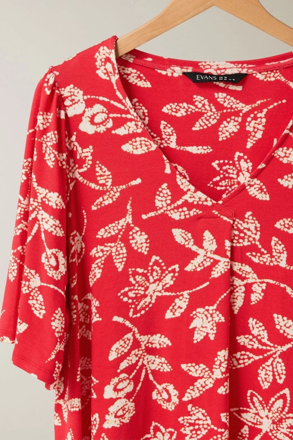 Büyük Beden V Yaka Kısa Kollu Önü Pileli Desenli Likralı Bluz 616172 Vervegrand