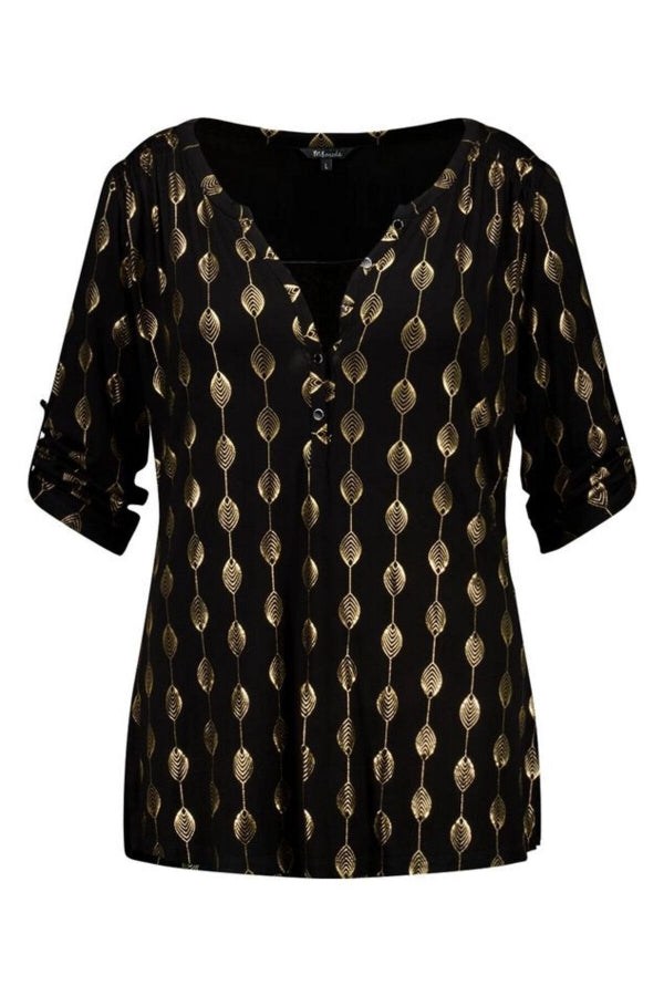 Büyük Beden V Yaka Çıtçıt Düğmeli Fakir Kol Uzun Kesim Bluz E15244 Vervegrand