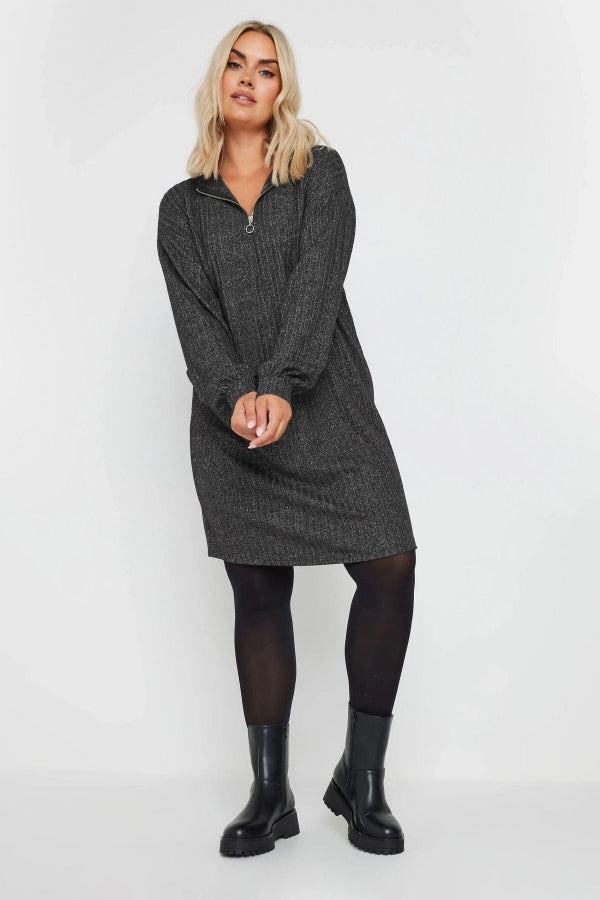 Büyük Beden Yumuşak Kumaş Yakası Fermuarlı Fitilli Tunik Elbise 322179 Vervegrand