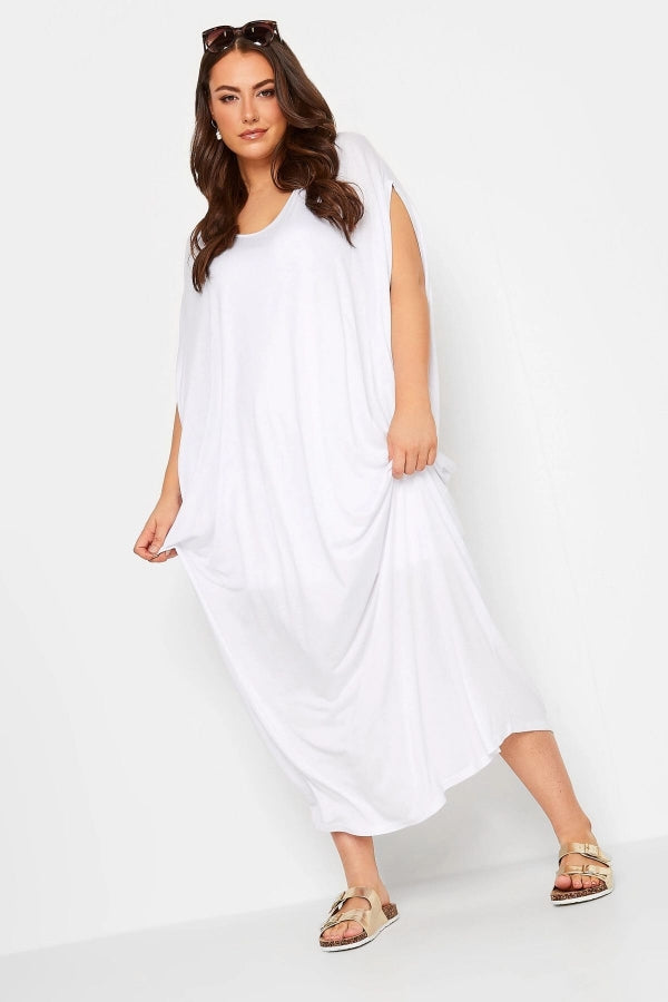 Büyük Beden Yarasa Kol Detaylı Midi Boy V Yaka Astarlı Elbise 302166 Vervegrand