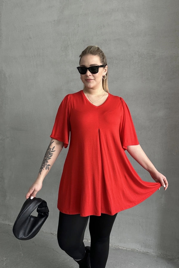 Büyük Beden V Yaka Desensiz Asimetrik Kesim Likralı Bluz MDL-5 Vervegrand