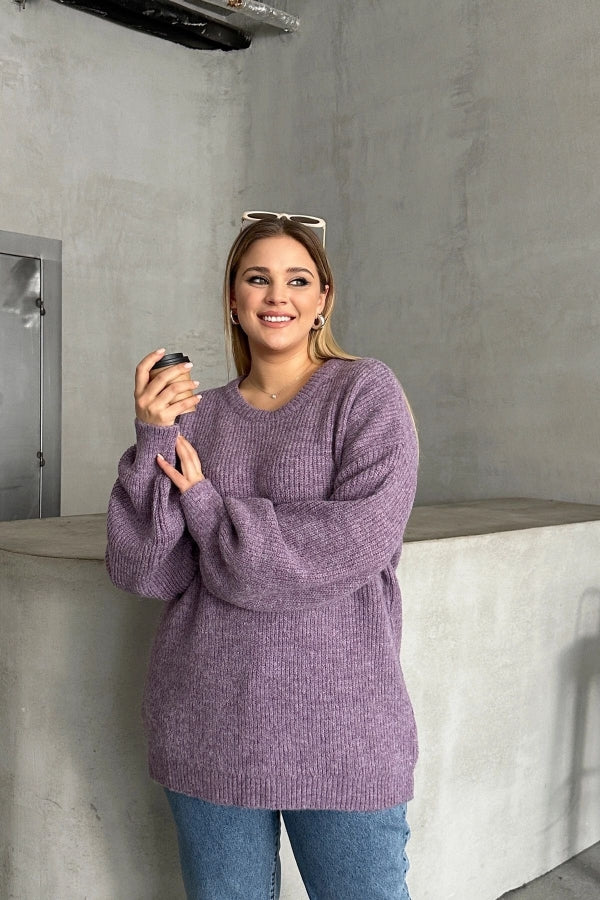 Büyük Beden Bisiklet Yaka Uzun Kollu Triko Kazak 301440 Vervegrand