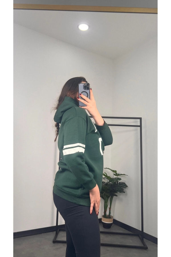Büyük Beden Kapüşonlu Uzun Kollu Baskılı Sweatshirt 301126 Vervegrand