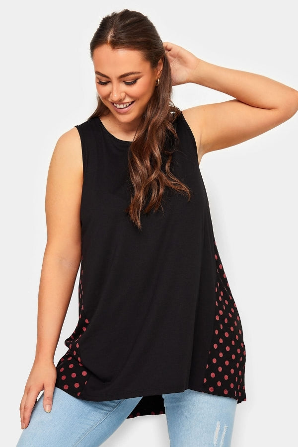 Büyük Beden Sırtı Puantiyeli Asimetrik Kesim Sıfır Kol Bluz 302254 Vervegrand