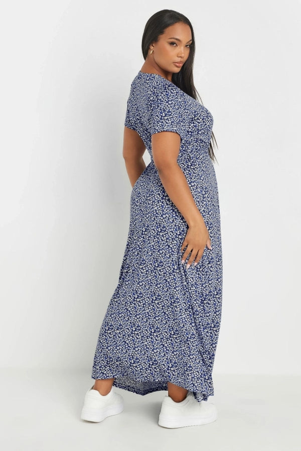 Büyük Beden V Yaka Kısa Kollu Önü Kuşaklı Maxi Elbise 303506 Vervegrand