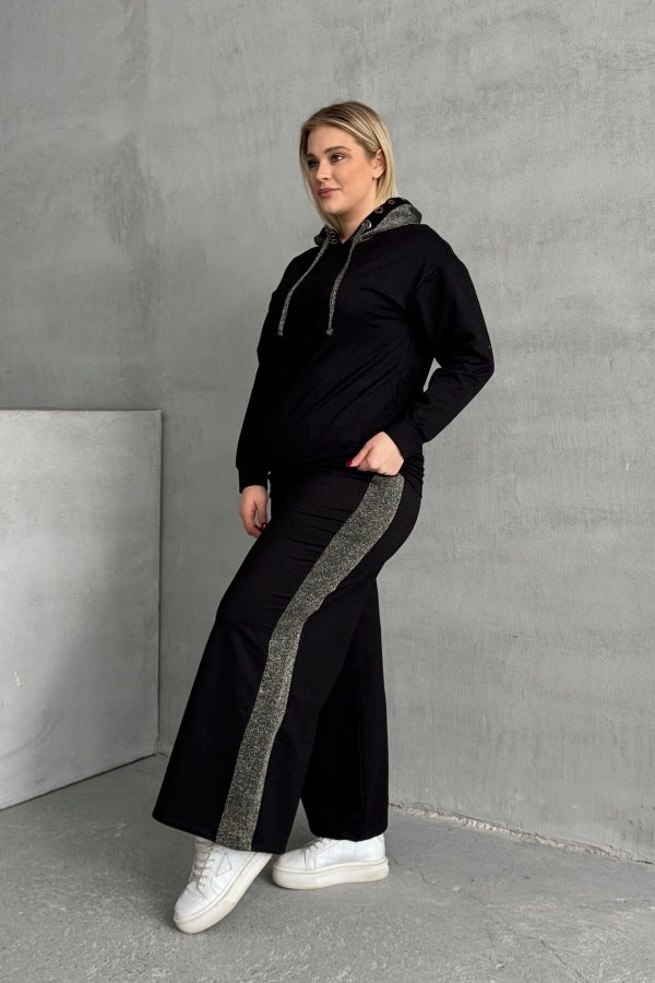 Büyük Beden Bol Paça Yanları Desenli Cepsiz Eşofman Altı 106-74 Vervegrand