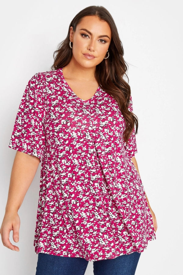 Büyük Beden V Yaka Desenli Asimetrik Kesim Likralı Bluz 301694 Vervegrand