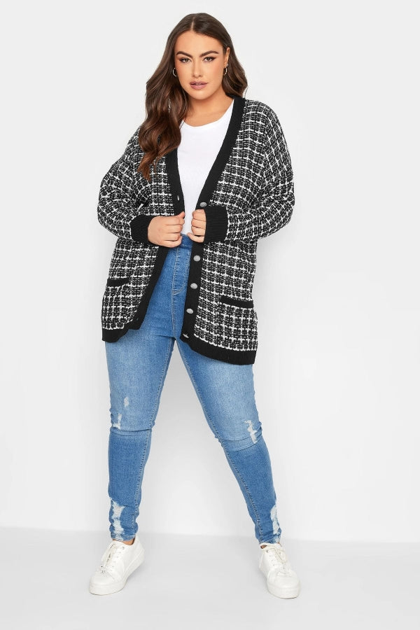 Büyük Beden V Yaka Düğmeli Cepli Uzun Kollu Triko Hırka 301880 Vervegrand