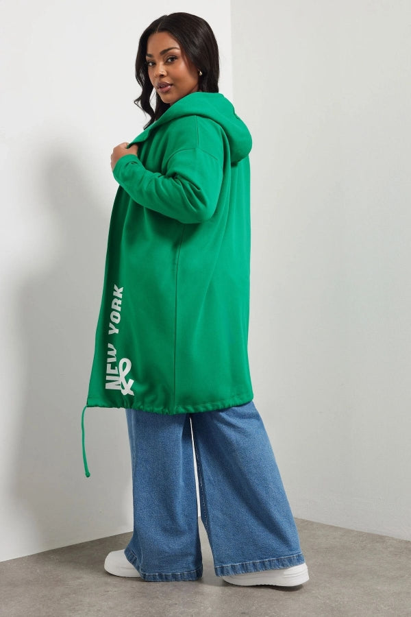 Büyük Beden Kapüşonlu Uzun Kollu Yazı Baskılı Cepsiz Hırka 303984 Vervegrand