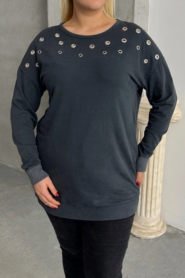 Büyük Beden Uzun Kollu Kuşgözü ve Sırt Dekolte Detaylı Sweatshirt 303870 Vervegrand