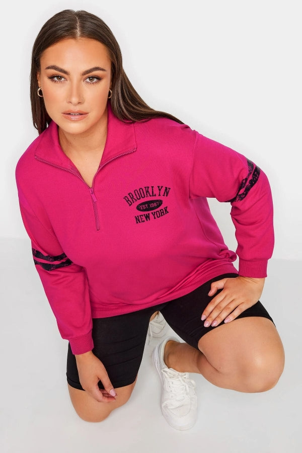 Büyük Beden Kolları Şeritli Yarım Fermuarlı Uzun Kollu Sweatshirt 301754 Vervegrand