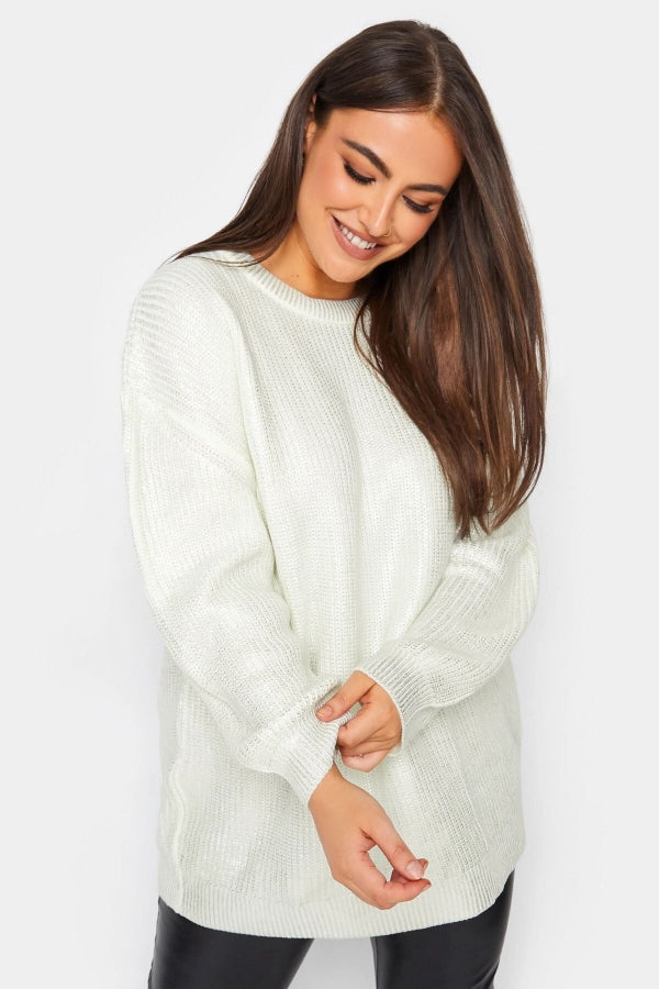 Büyük Beden Bisiklet Yaka Folyo Baskılı Uzun Kollu Kazak 302322 Vervegrand