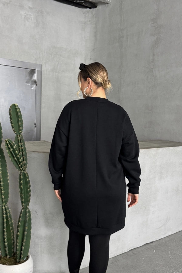 Büyük Beden Yılbaşı Temalı Bisiklet Yaka Uzun Kollu Cepli Sweatshirt Elbise 303827 Vervegrand