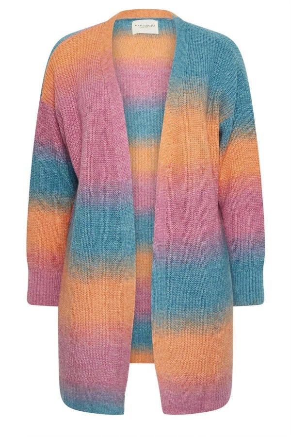 Büyük Beden Renk Geçişli Uzun Kollu Midi Boy Triko Hırka 302313 Vervegrand