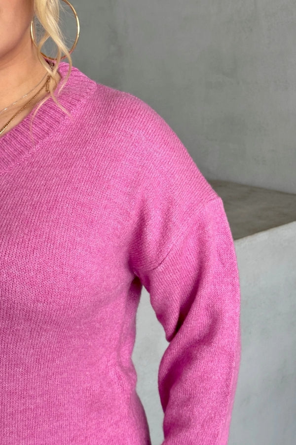 Büyük Beden V Yaka Uzun Kollu Örme Kazak Elbise 302336 Vervegrand