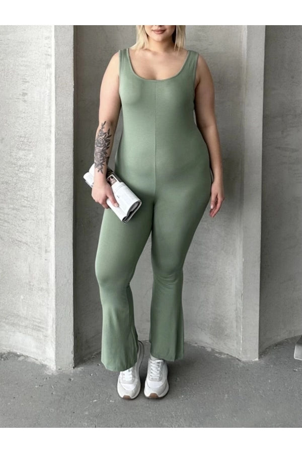 Büyük Beden Sıfır Kol İspanyol Paça Kapamasız Esnek Tulum 224983 Vervegrand