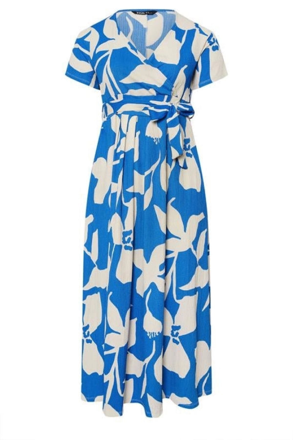 Büyük Beden V Yaka Çiçek Desenli Bürümcük Kumaş Elbise 304072 Vervegrand