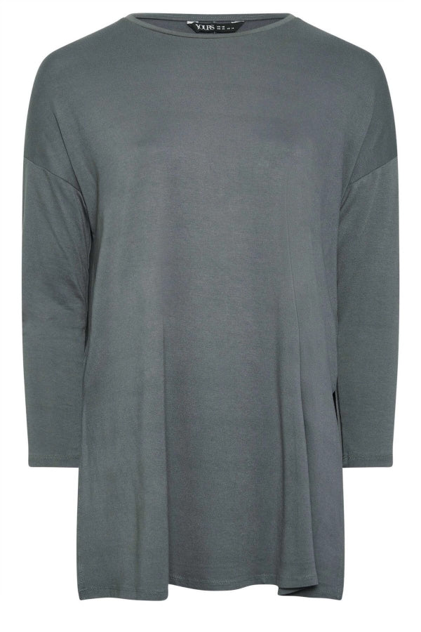 Büyük Beden Bisiklet Yaka Yırtmaç Detaylı Uzun Kollu Oversize Bluz 321294 Vervegrand